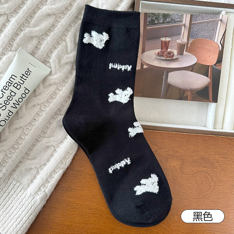 女襪｜襪子女士彈力無骨親膚舒適中筒襪植絨卡通棉質吸汗透氣堆堆襪「XHS25103」25.09-5