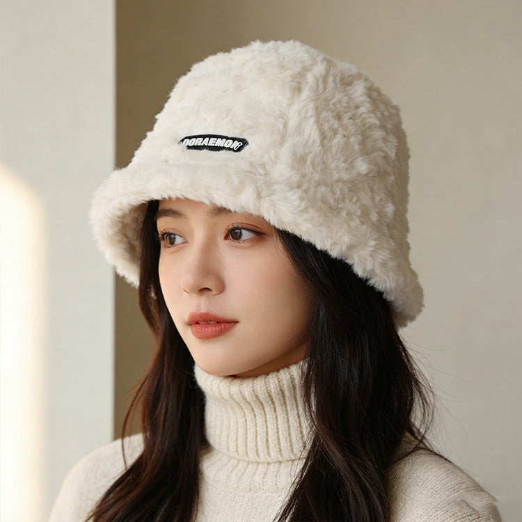 流行帽子｜毛絨帽子女冬季可愛百搭顯臉小漁夫帽保暖防寒時尚字母盆帽水桶帽「C1642」25.12-2