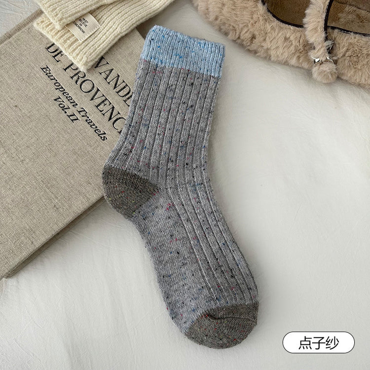 女襪｜灰色羊毛襪子女冬季加絨加厚保暖愛心蝴蝶結堆堆襪彈力親膚中筒襪「HD25856」25.11-2