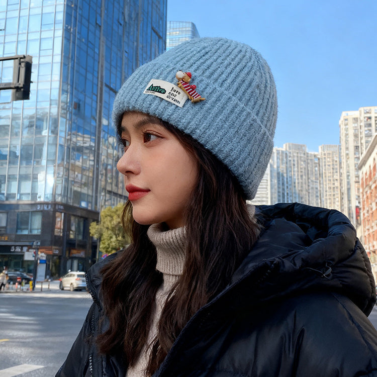 流行帽子｜韓版針織帽子秋冬百搭顯臉小保暖毛線帽甜美可愛新款刺繡冷帽男潮「C5742」25.10-4