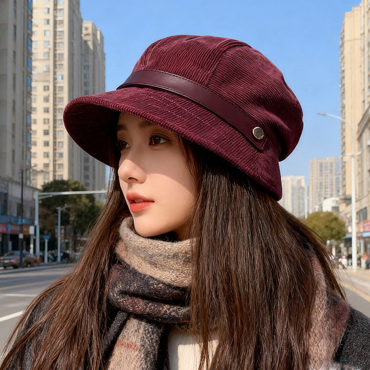 流行帽子｜秋冬燈芯絨漁夫帽子女2025新款一帽多戴禮帽休閒百搭保暖貝雷帽潮「C5636」25.09-4