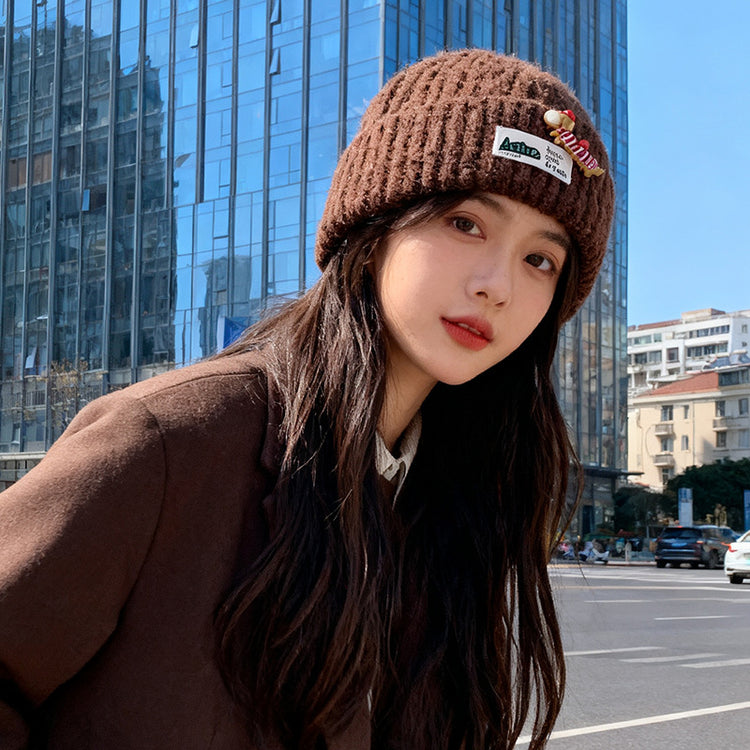 流行帽子｜韓版針織帽子秋冬百搭顯臉小保暖毛線帽甜美可愛新款刺繡冷帽男潮「C5742」25.10-4