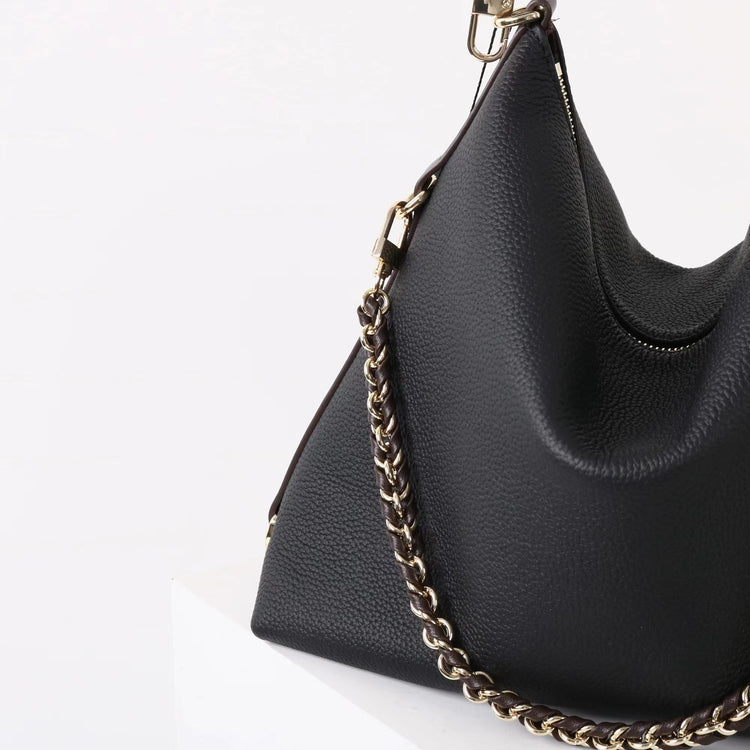 質感真皮｜2025新款潮流時尚百搭休閒頭層軟牛皮鏈條荔枝紋單肩包斜挎通勤托特包「6667」25.12-2