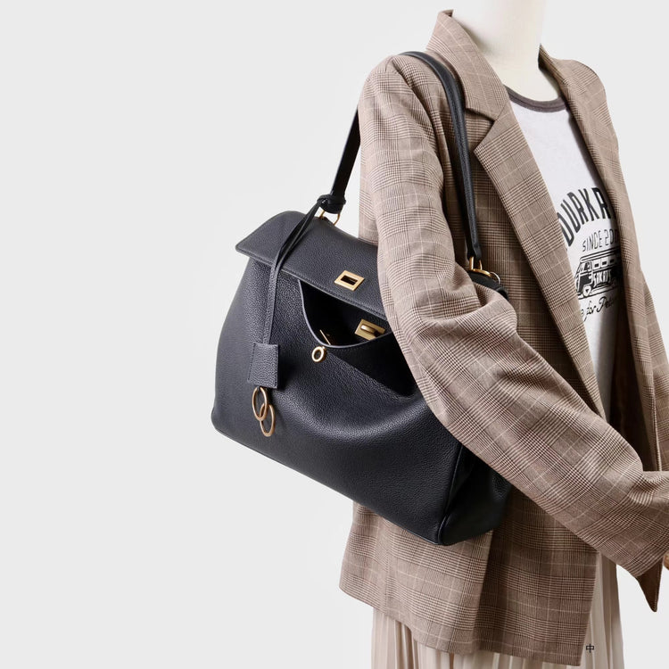 質感真皮｜2025新款togo牛皮B家同款鬆弛感大小號真皮鎖扣手提包單肩斜挎包「X5133 D5134」25.12-1