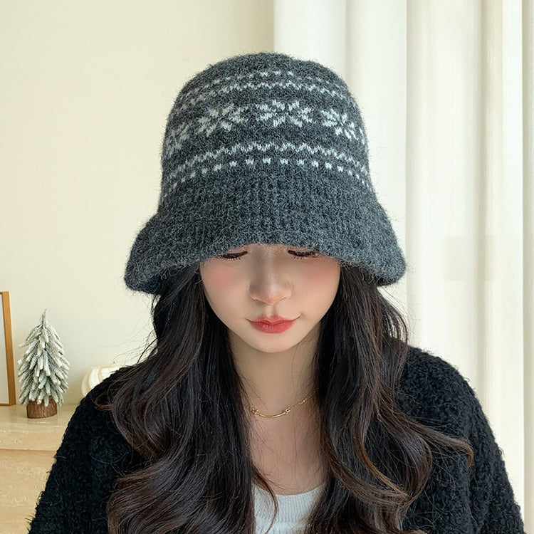 流行帽子｜秋冬日系復古漁夫帽子女雪花針織盆帽加厚保暖百搭顯臉小毛線帽潮「C5644」25.09-4