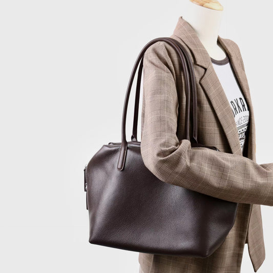 質感真皮｜2025新頭層牛皮大容量手提輕奢單肩包休閒通勤高級感腋下托特包「6166」25.11-2