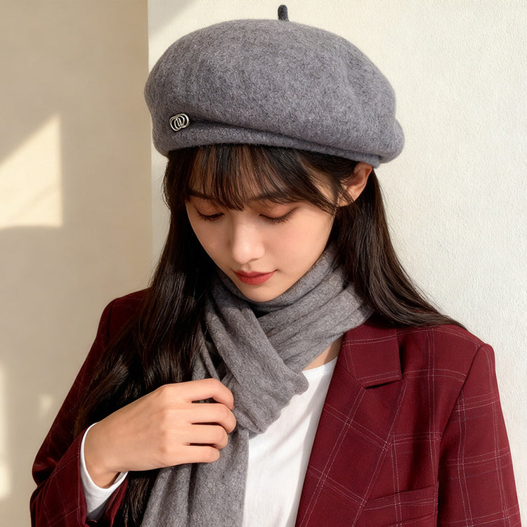 流行帽子｜英倫復古保暖貝雷帽子女秋冬羊毛呢時尚定型畫家帽顯臉小蓓蕾帽潮「C5860」25.11-4