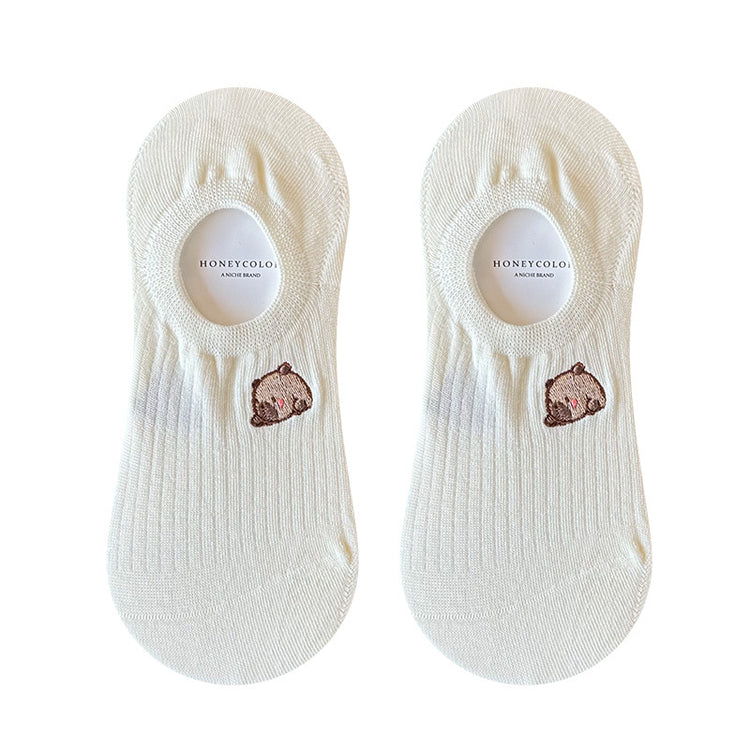 女襪｜襪子女士棉質親膚吸汗透氣彈力無骨隱形襪卡通刺繡不掉跟船襪「H5606」25.05-3