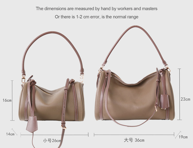 質感真皮｜2025新頭層牛皮保齡球腋下包托特包波士頓枕頭包手提單肩斜挎包「6189」25.11-4