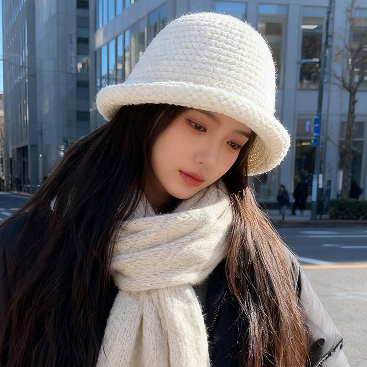 流行帽子｜秋冬日系加厚毛線漁夫帽子女卷邊盆帽純色百搭保暖顯臉小針織帽男「C5653」25.09-5