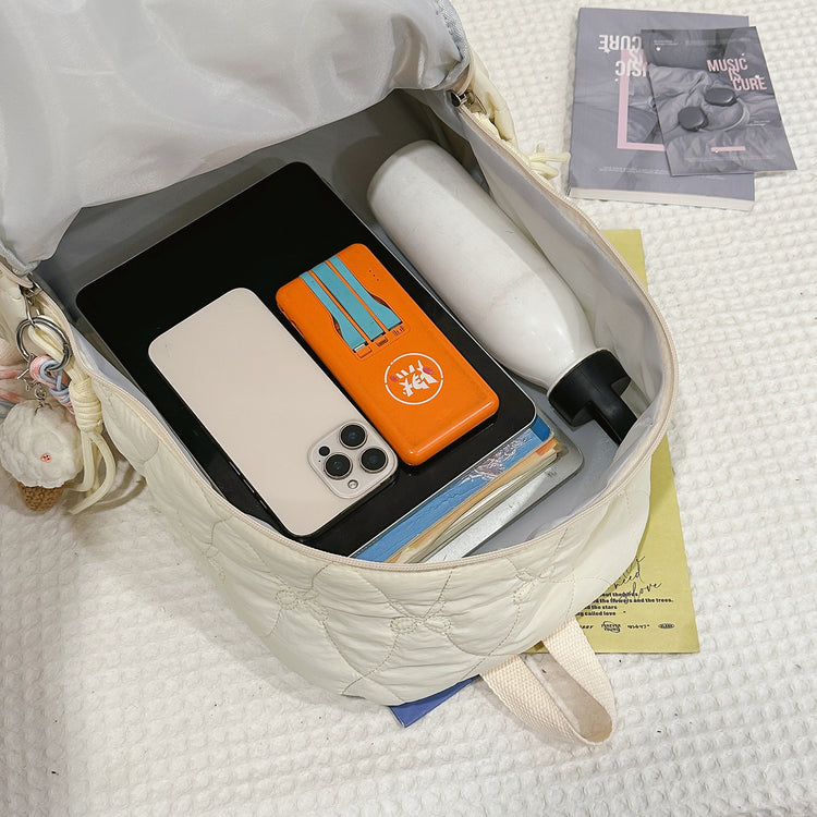 致青春｜新款流行棉服絎縫雙肩包女休閒百搭太空棉背包跨境批發大容量學生書包「9510-129」25.11-4