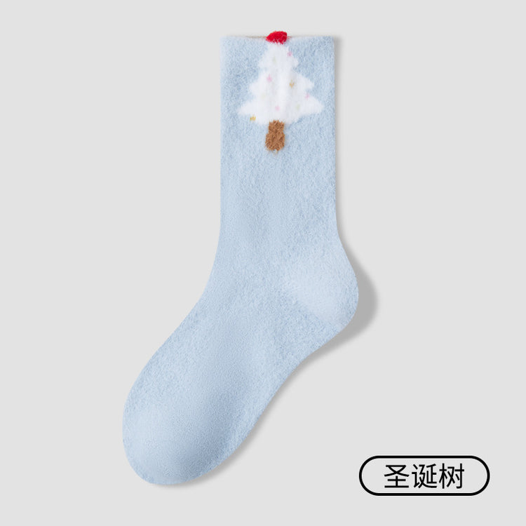 女襪｜軟糯澳絨襪子女冬季加絨加厚蓄熱鎖溫地板襪居家保暖舒適睡眠襪「D5026」25.12-2