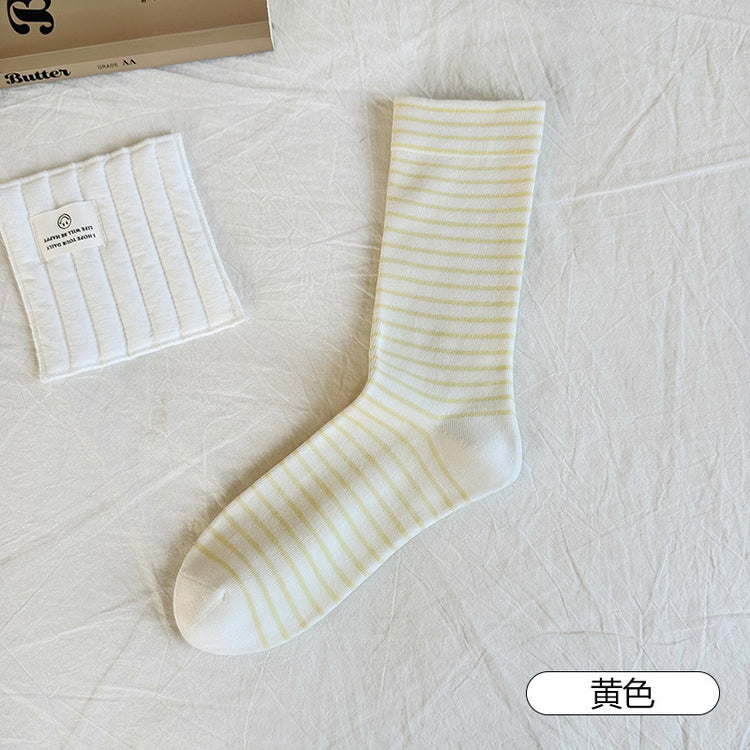 女襪｜條紋襪子女親膚舒適產後哺乳期月子襪彈力無骨吸汗透氣諸暨襪子「SY2519」25.09-4