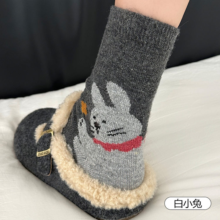女襪｜後跟卡通圖案襪子女冬季加厚保暖羊毛襪日系學院風彈力舒適中筒襪「GO2585」25.11-4