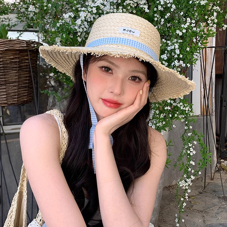 流行帽子｜法式優雅韓系甜美大檐帽子女夏季海邊度假沙灘遮陽草帽潮防曬帽子「C5284」25.06-1
