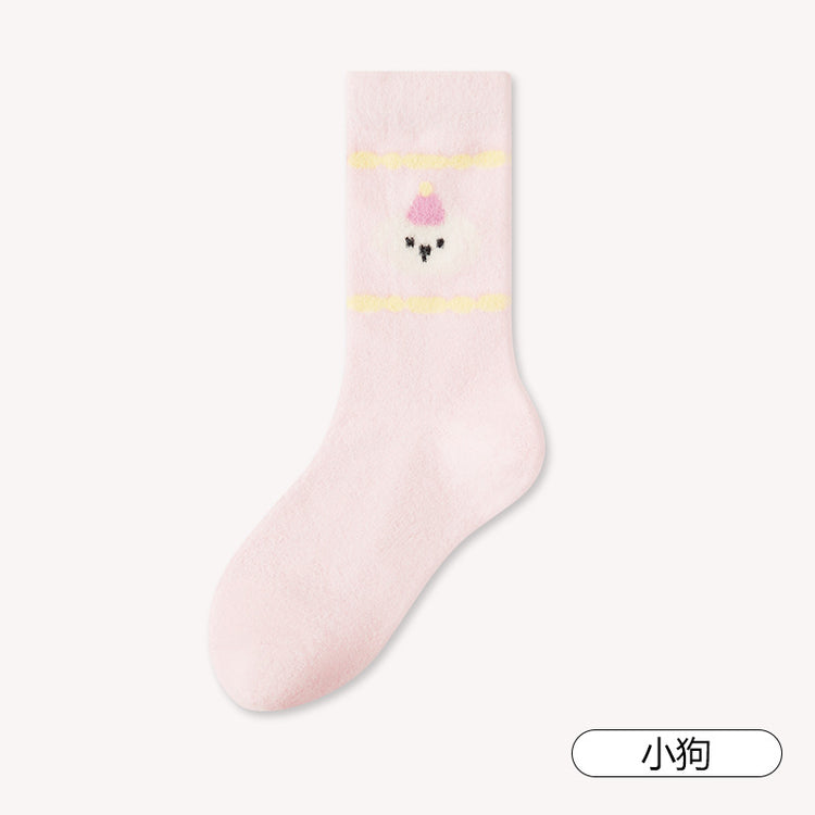 女襪｜澳絨襪子女冬季卡通可愛親膚舒適中筒襪加絨加厚保暖居家睡眠襪「S24084」25.11-2