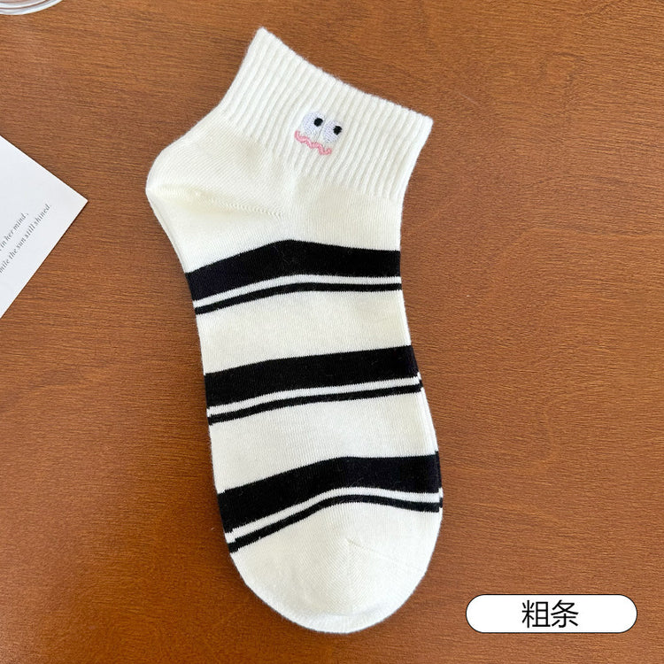 女襪｜襪子女士春夏季薄款吸汗透氣彈力短襪學院風ins潮流運動襪「YK25015」25.07-4
