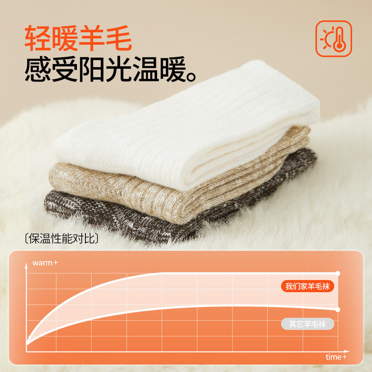 女襪｜美利奴羊毛襪子女雙針親膚舒適中筒襪秋冬加厚保暖鎖溫襪子「YG2377」25.09-3