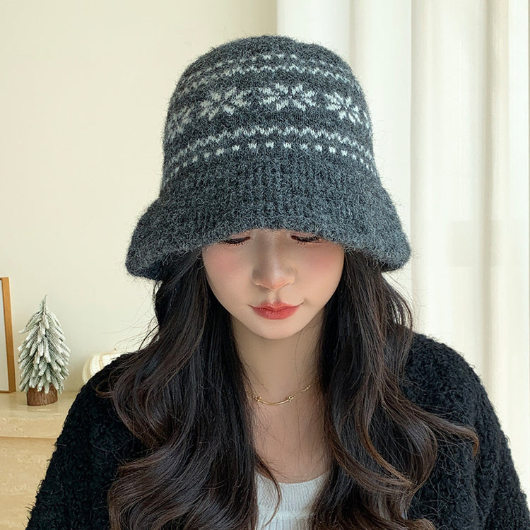 流行帽子｜秋冬日系復古漁夫帽子女雪花針織盆帽加厚保暖百搭顯臉小毛線帽潮「C5644」25.09-4