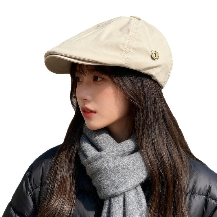 流行帽子｜英倫復古pu報童帽子女秋冬英倫顯臉小反戴貝雷帽小眾百搭前進帽潮「C5646」25.09-4