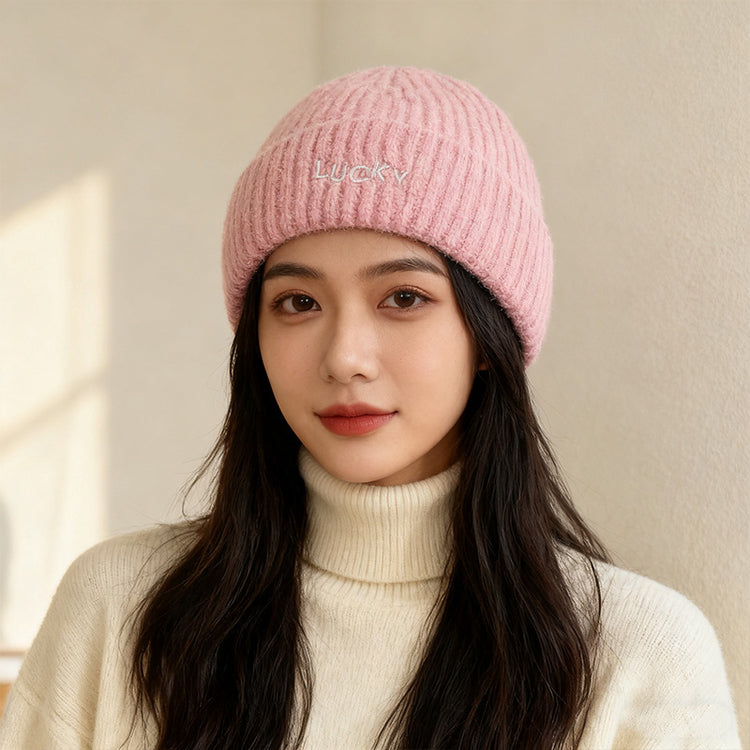 流行帽子｜2025新款帽子女毛線帽保暖護耳顯臉小針織帽時尚百搭刺繡套頭帽潮「C5877」25.12-1