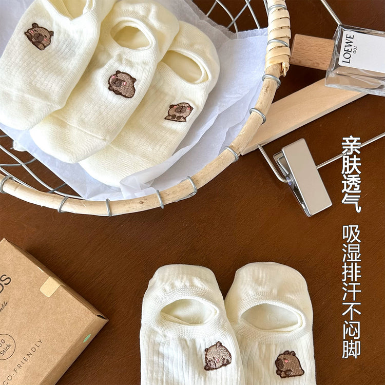 女襪｜襪子女士棉質親膚吸汗透氣彈力無骨隱形襪卡通刺繡不掉跟船襪「H5606」25.05-3