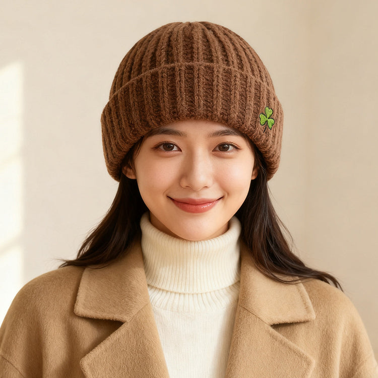 流行帽子｜可愛花朵刺繡毛線帽子女秋冬保暖護耳針織帽顯臉小冷帽百搭套頭帽「C5802」25.11-2