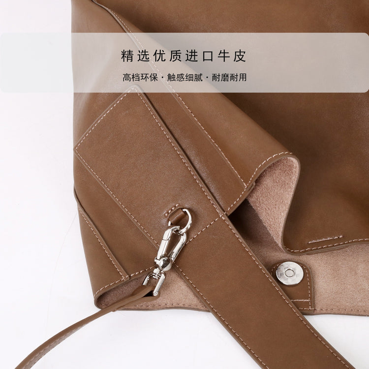 質感真皮｜2025新款高質感軟牛皮慵懶大容量通勤休閒斜挎包托特包時尚單肩腋下包「OS83316」25.10-4