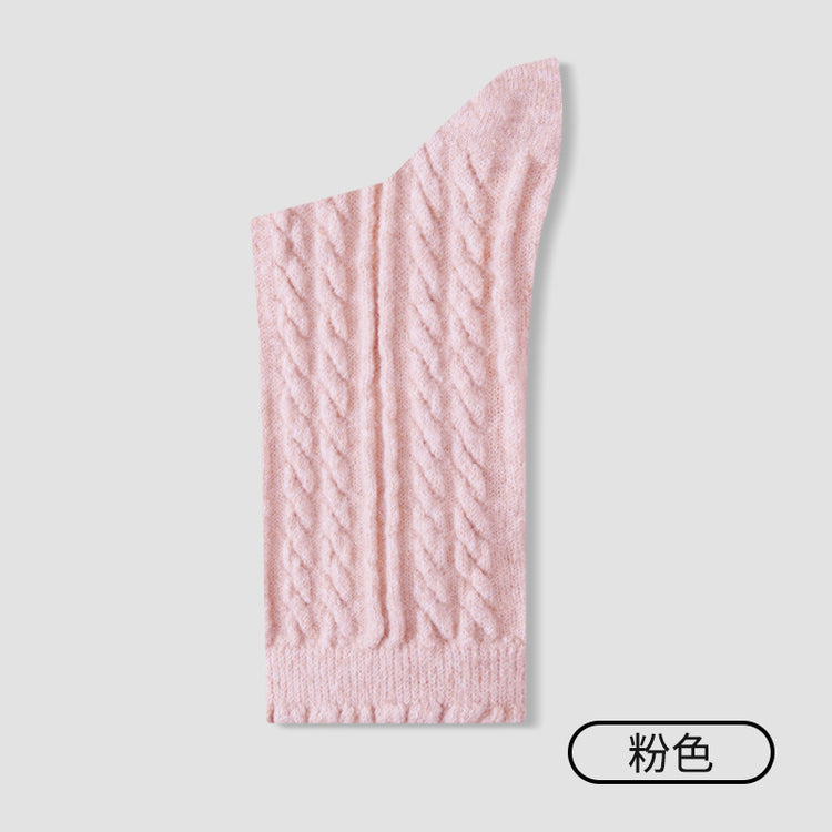 女襪｜襪子女加厚保暖蓄熱鎖溫麻花羊毛襪彈力花邊親膚舒適堆堆襪「M3166」25.10-4