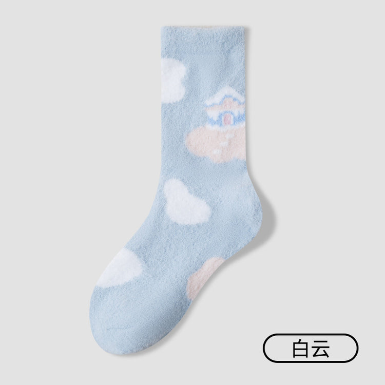 女襪｜軟糯澳絨襪子女冬季加絨加厚蓄熱鎖溫地板襪居家保暖舒適睡眠襪「D5026」25.12-2