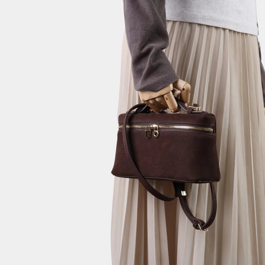 質感真皮｜2025新款百搭LP19真皮手提包磨砂麂皮絨飯盒包化妝包手拎肩斜背包「8323-1」25.10-4