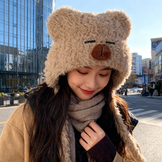 流行帽子｜韓系可愛卡皮巴拉毛絨帽子女加厚保暖針織帽秋冬百搭防寒護耳帽男「C5722」25.10-3
