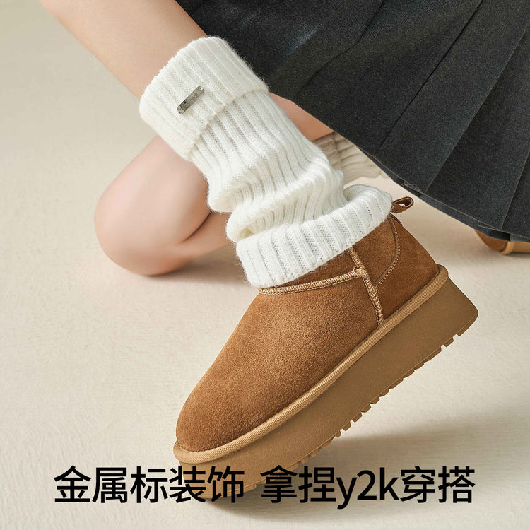女襪｜羊毛襪套女秋冬季加厚保暖鎖溫堆堆襪復古Y2K辣妹彈力中筒腿套「WT239068」25.09-2