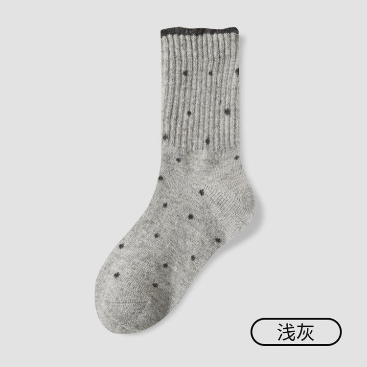 女襪｜復古波點襪子女冬季加絨加厚保暖美利奴羊毛襪親膚舒適彈力中筒襪「GO2576」25.11-1