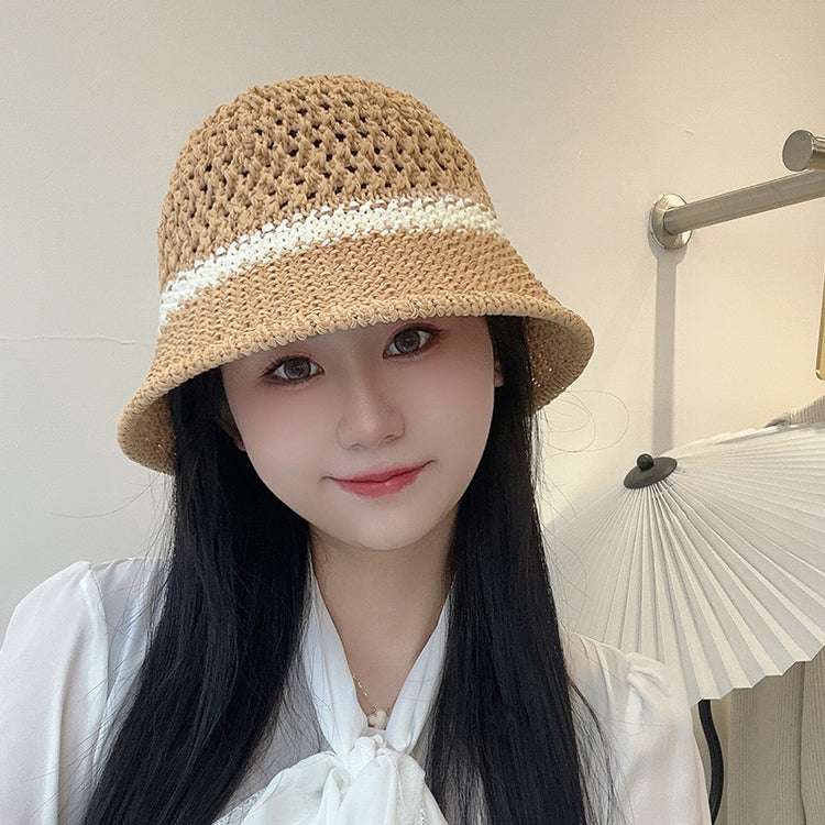 流行帽子｜夏季新款鏤空透氣帽子女編織草帽遮陽沙灘水桶帽海邊太陽帽子批發「C5038」25.05-2