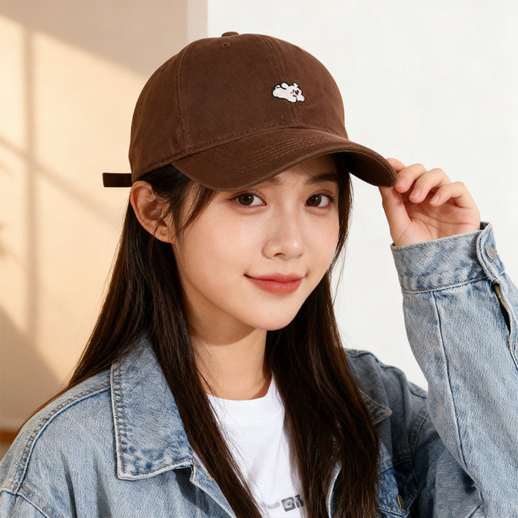 流行帽子｜卡通刺繡鴨舌帽子女2025新款大頭圍顯臉小棒球帽學生情侶遮陽帽男「C5882」25.12-1