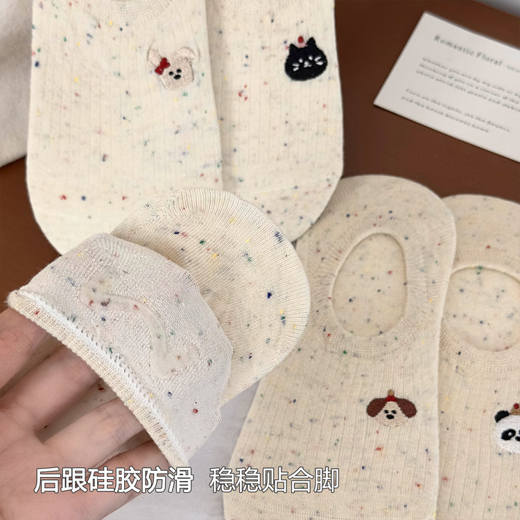 女襪｜點子紗襪子女夏季薄款可愛卡通淺口隱形襪硅膠防滑不掉跟無骨船襪「H5607」25.05-2