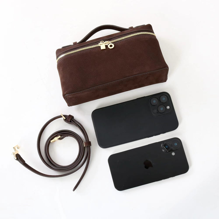 質感真皮｜2025新款百搭LP19真皮手提包磨砂麂皮絨飯盒包化妝包手拎肩斜背包「8323-1」25.10-4