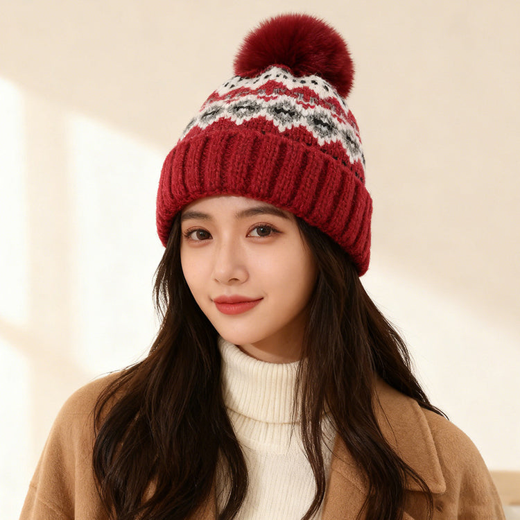 流行帽子｜費爾島帽子女秋冬加厚保暖護耳顯臉小毛線帽防寒針織包頭套頭冷帽「C5858」25.11-4