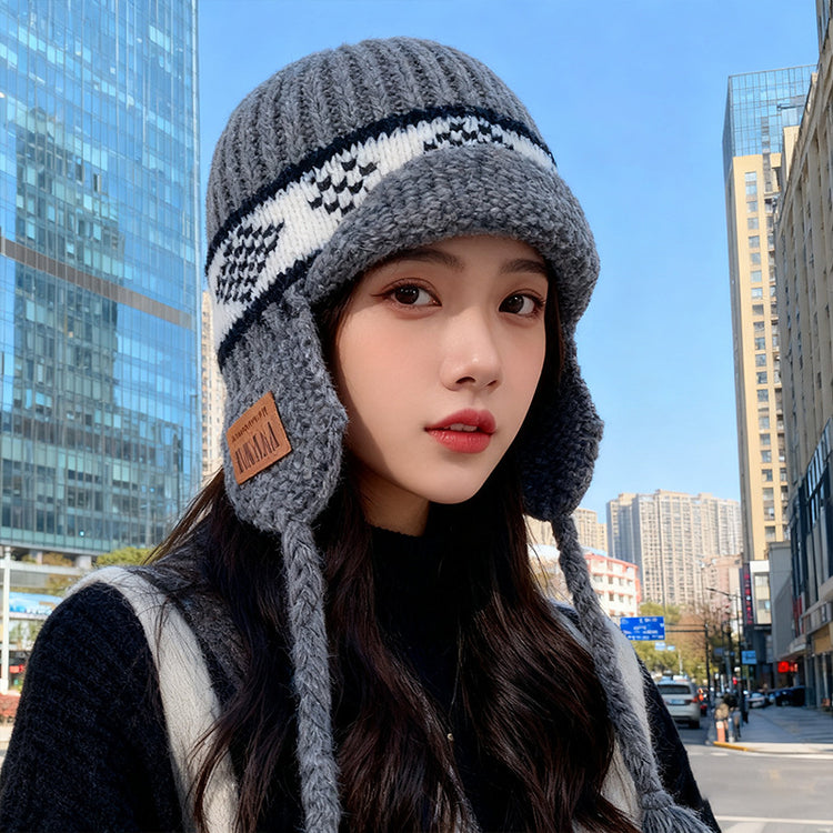 流行帽子｜費爾島風毛線帽子女冬季加厚保暖針織帽護耳防寒顯臉小飛行「C5739」25.10-4