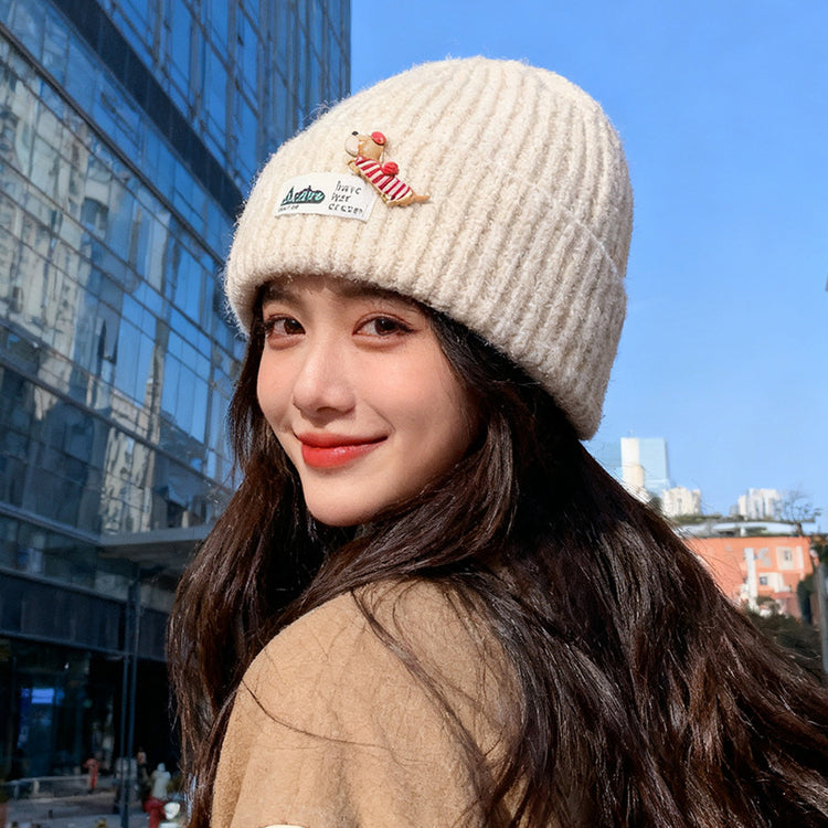 流行帽子｜韓版針織帽子秋冬百搭顯臉小保暖毛線帽甜美可愛新款刺繡冷帽男潮「C5742」25.10-4