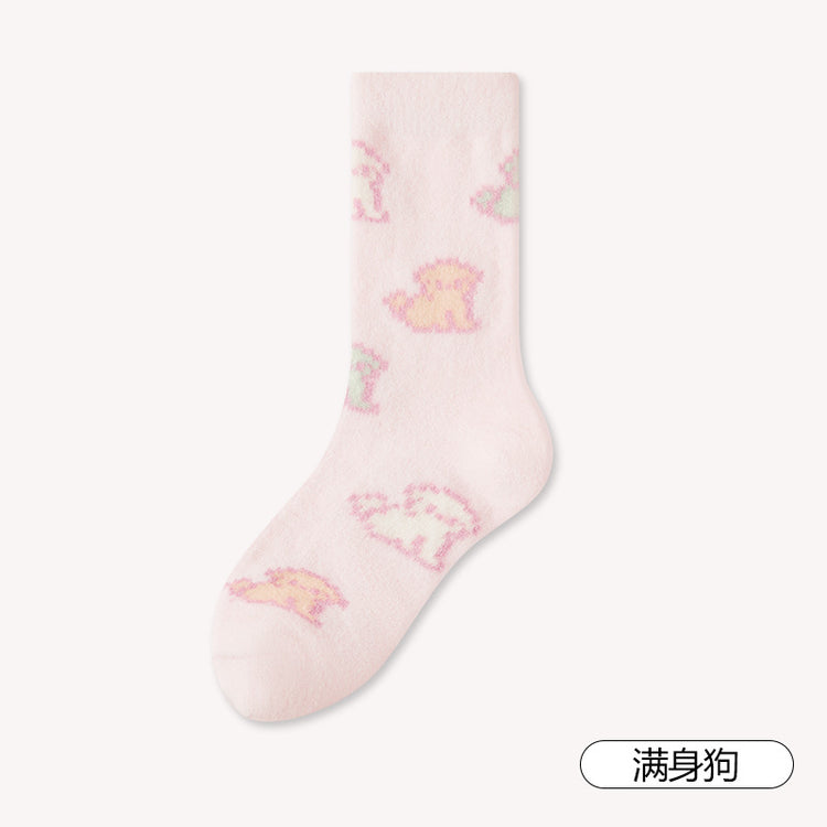 女襪｜澳絨襪子女冬季卡通可愛親膚舒適中筒襪加絨加厚保暖居家睡眠襪「S24084」25.11-2