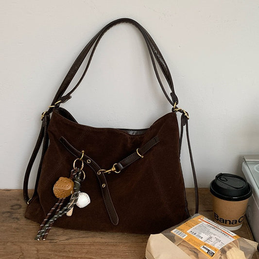 日韓流行｜秋冬新款麂皮絨多功能背包大容量休閒單肩斜挎通勤托特包雙肩背包「D9047」25.11-4