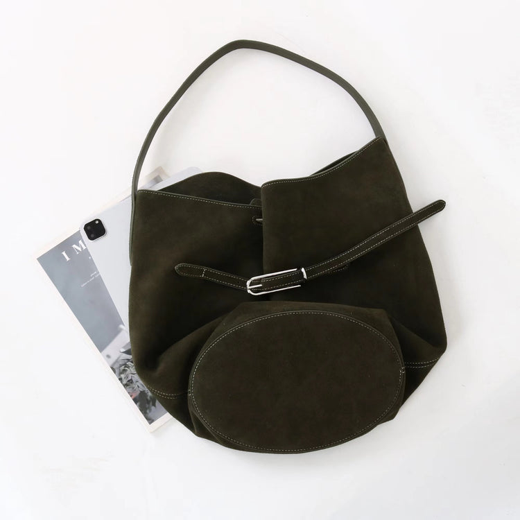 質感真皮｜2025新磨砂牛皮托特包hobo腋下包皮帶裝飾餃子水桶包百搭單肩包「6185S」25.11-2