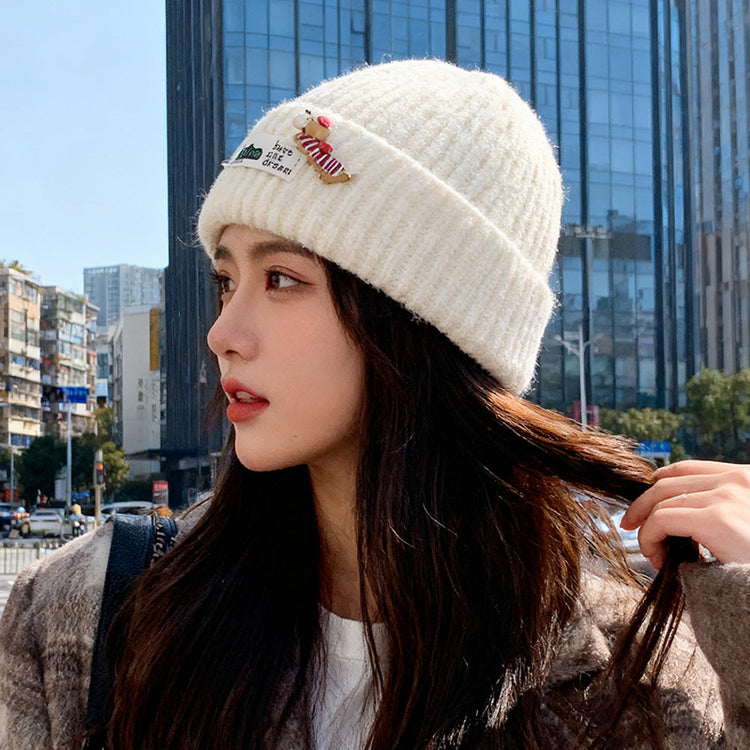 流行帽子｜韓版針織帽子秋冬百搭顯臉小保暖毛線帽甜美可愛新款刺繡冷帽男潮「C5742」25.10-4