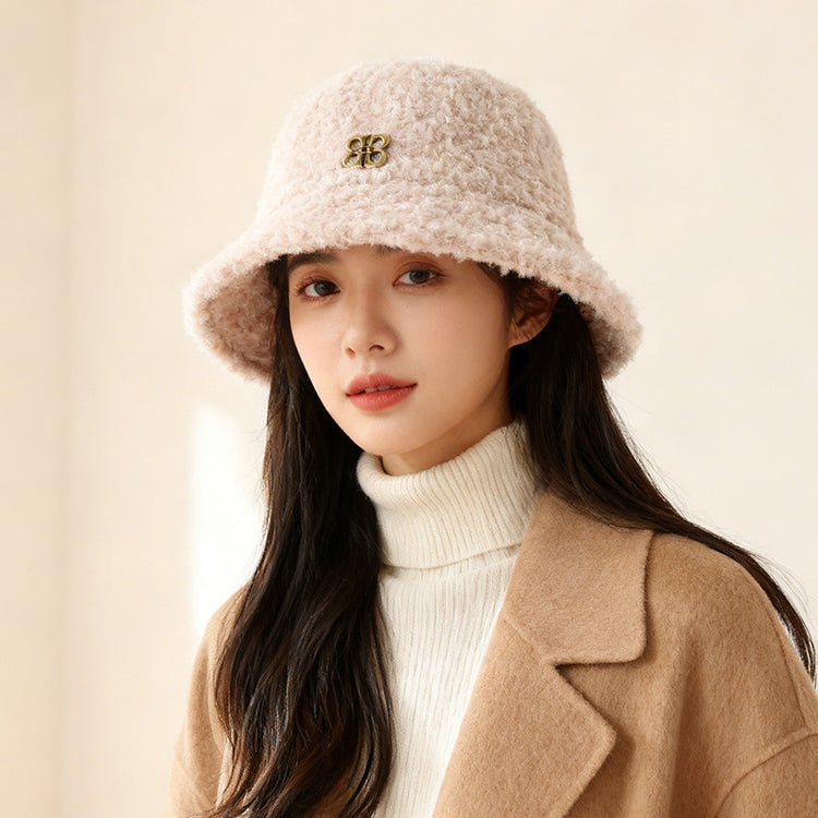 流行帽子｜羊羔毛絨漁夫帽子女秋冬2025新款保暖加厚防寒盆帽時尚百搭水桶帽「C5870ASD」25.12-1