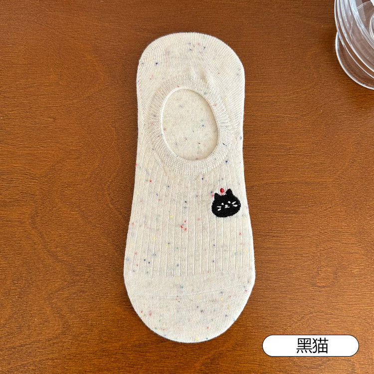 女襪｜點子紗襪子女夏季薄款可愛卡通淺口隱形襪硅膠防滑不掉跟無骨船襪「H5607」25.05-2