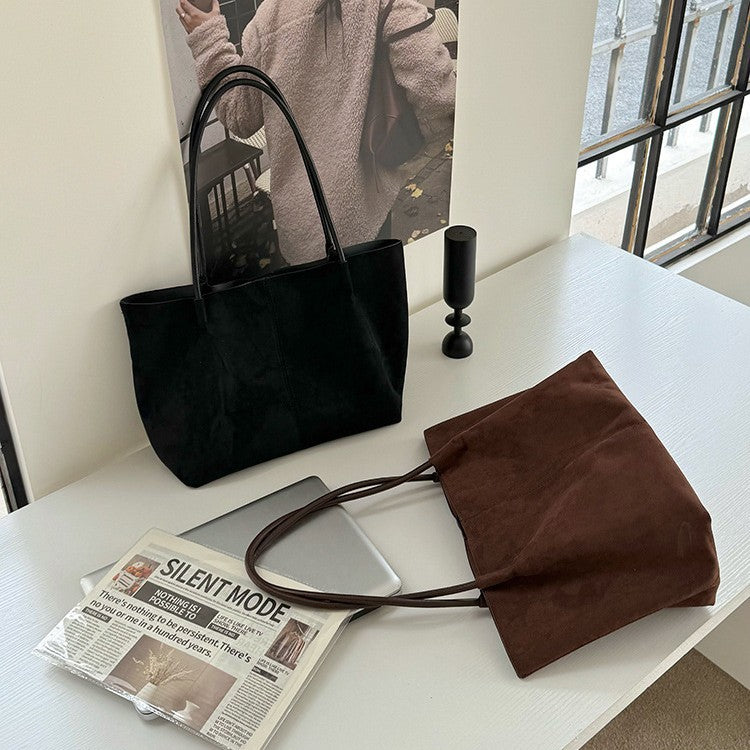 日韓流行｜秋冬復古麂皮絨大容量托特包2025新款時尚簡約上課通勤手提單肩包「M9048」25.11-4