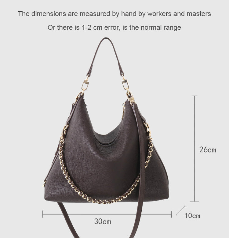 質感真皮｜2025新款潮流時尚百搭休閒頭層軟牛皮鏈條荔枝紋單肩包斜挎通勤托特包「6667」25.12-2