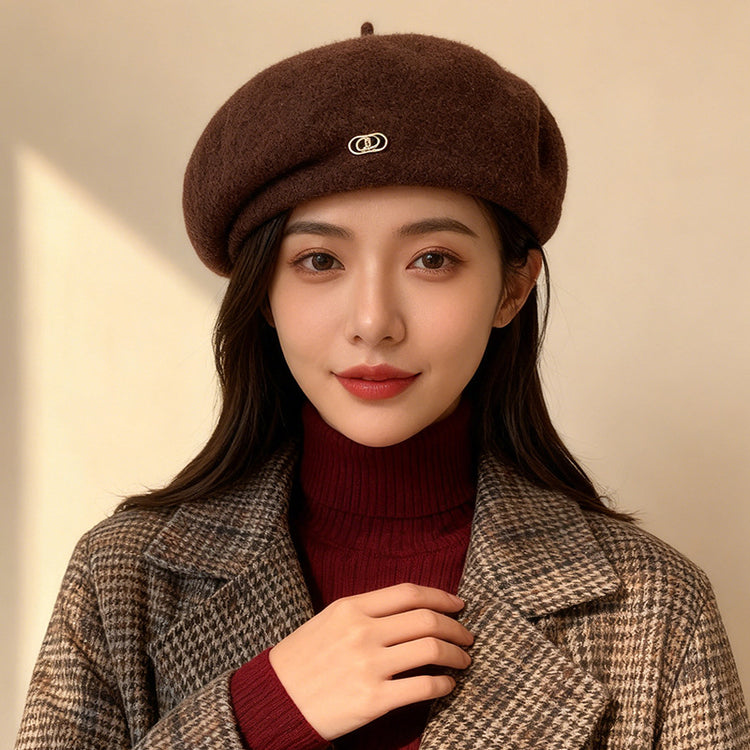 流行帽子｜英倫復古保暖貝雷帽子女秋冬羊毛呢時尚定型畫家帽顯臉小蓓蕾帽潮「C5860」25.11-4